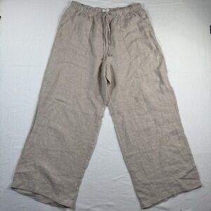 Cynthia Rowley Linen Wide Leg Drawstring Pants Beige Womens Large Ankle Length